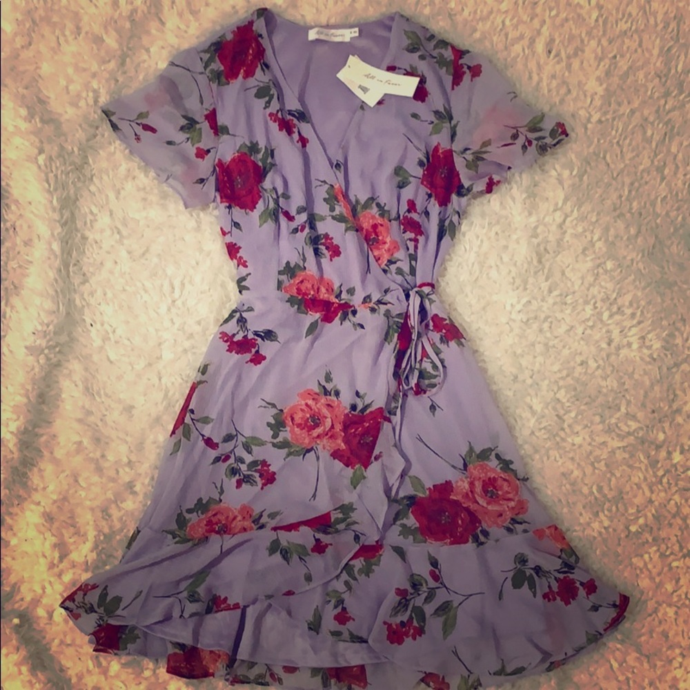 Lilac Floral Print Wrap Around Dress